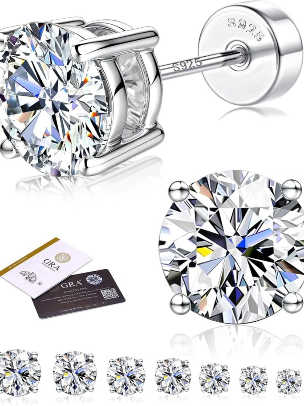 Moissanite Flat Back Stud Earrings for Women & Men - 925 Sterling Silver Jewelry
